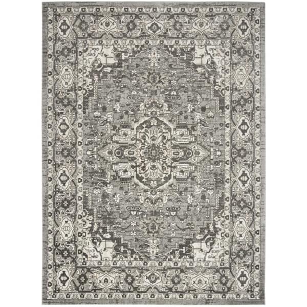 8 ft. x 10 ft. Gray and Ivory Medallion Power Loom Distressed Area Rug