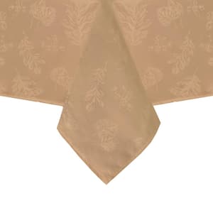 52 in. W x 52 in. L Taupe Elegant Woven Leaves Jacquard Damask Tablecloth, 100% Polyester