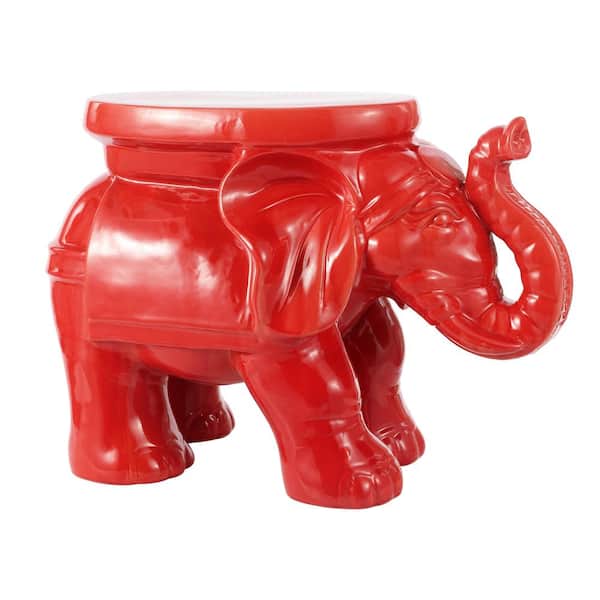 JONATHAN Y White Elephant 14.25 in. Ceramic Garden Stool, Red