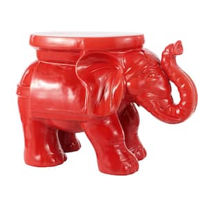 White Elephant 14.25 in. Ceramic Garden Stool, Red