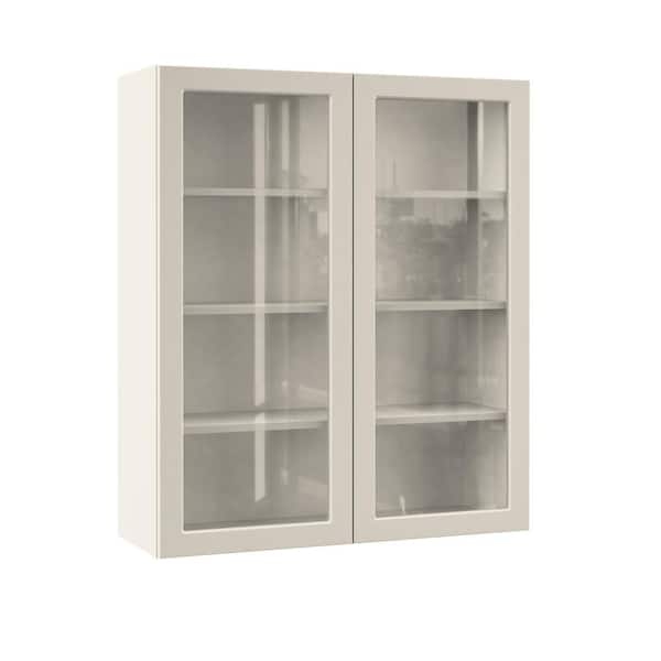 Hampton Bay Designer Series Melvern 36 in. W x 12 in. D x 42 in. H Assembled Shaker Wall Kitchen Cabinet in Cloud with Glass Door