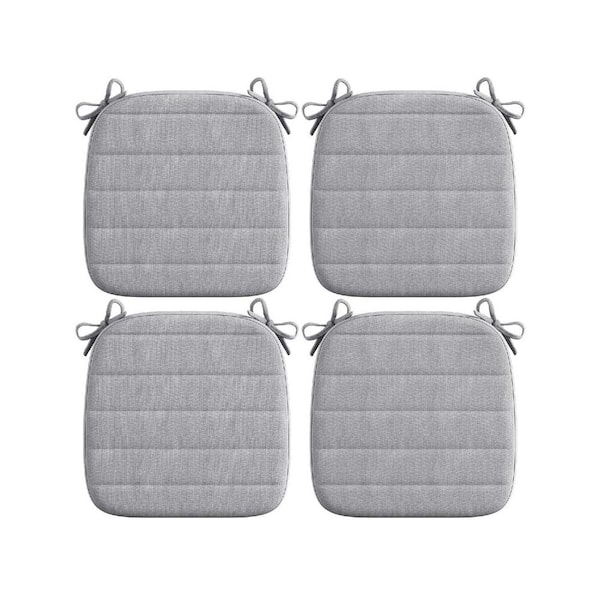 Grey Rectangular Outdoor Seat Dining Chair Cushions, Non-Slip Seat Cushion with Ties, Set of 4