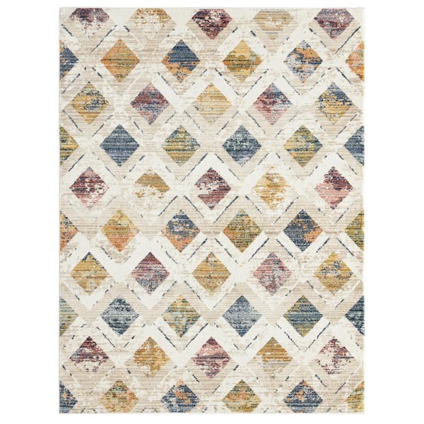 EVERLOOM Magnolia Harmony Beige/Multi 5 ft. x 7 ft. Diamond Area Rug