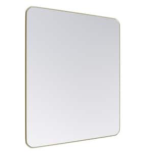 30 in. W x 36 in. H Rectangular Aluminum Framed Wall Mount Bathroom Vanity Mirror in Gold