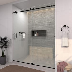 60 in. W x 76 in. H Sliding Semi-Frameless Shower Door in Matte Black Finish with Clear Glass