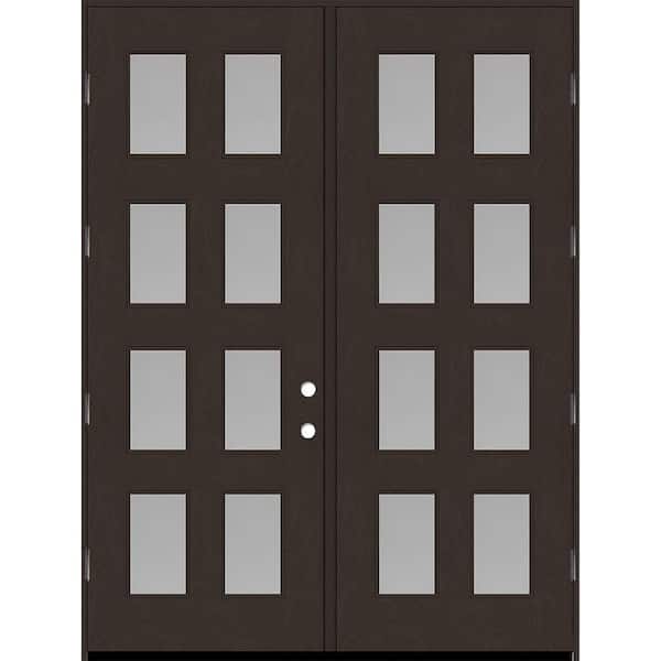 Steves & Sons Regency 72 in. x 96 in. 8L Modern Clear Glass RHOS Hickory Stained Fiberglass Double Prehung Front Door w/ 6 in. Jamb