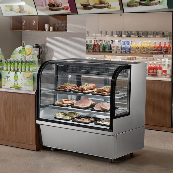 Refrigerated Display Case 18 cu. ft. /505L Large Pastry Display Case 2-Tier LED Lighting Cooling 2025 Upgrade Silver