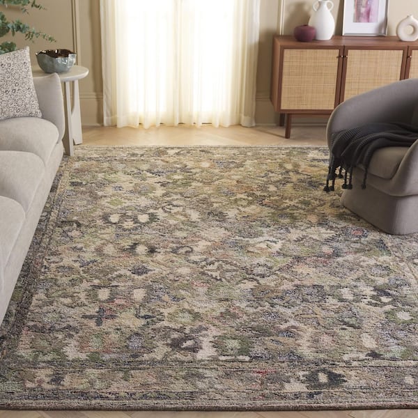 Marquee 9 ft. x 12 ft. Green/Beige Abstract Border Area Rug