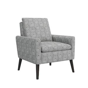 Allyson Gray and Cream Honeycomb Pattern Fabric Mid Century Modern Small Space Accent Armchair