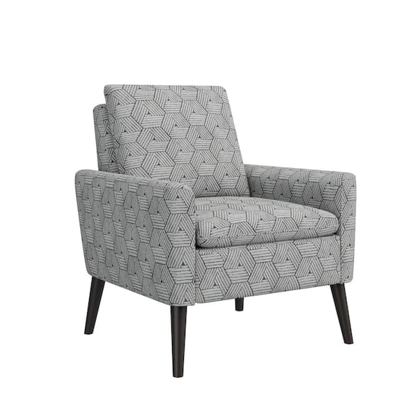 Handy Living Allyson Gray and Cream Honeycomb Pattern Fabric Mid Century Modern Small Space Accent Armchair