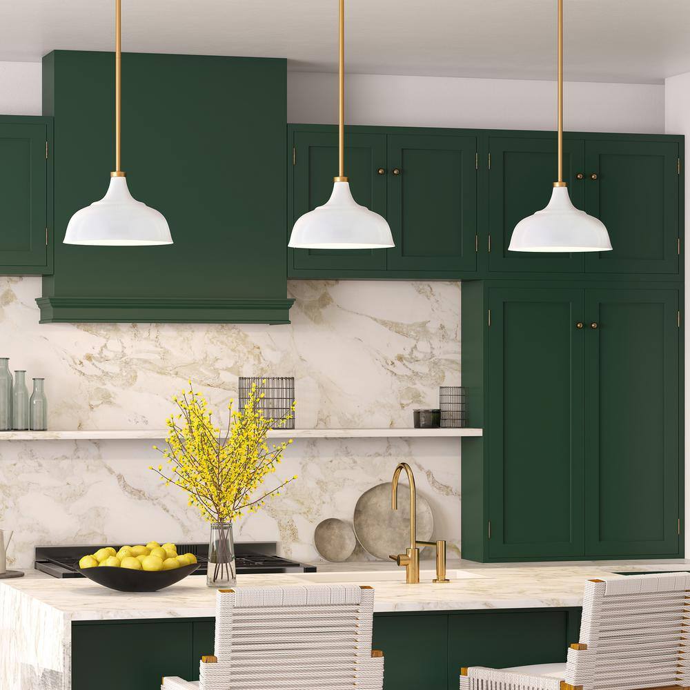 Matte White and Brass Metal 10.75" Modern Pendant Light