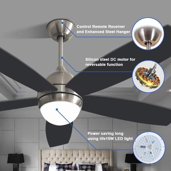 Free Shipping on 52 LED Ceiling Fan Light with 3 Blades & Glass Shade &  Remote Control in Black & Walnut｜Homary