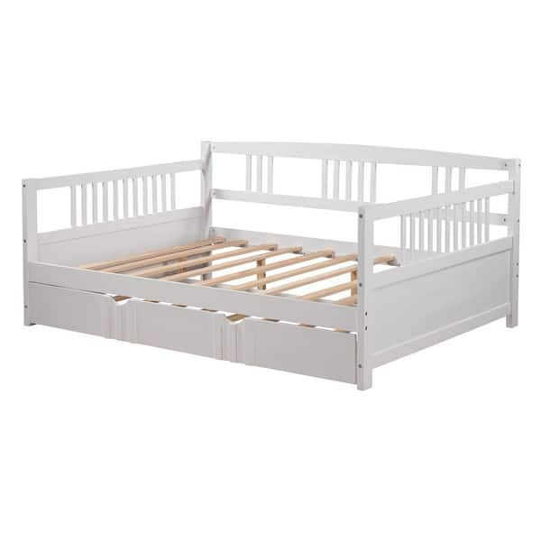 aisword Full Size Daybed Wood Bed with Twin Size Trundle - White ...