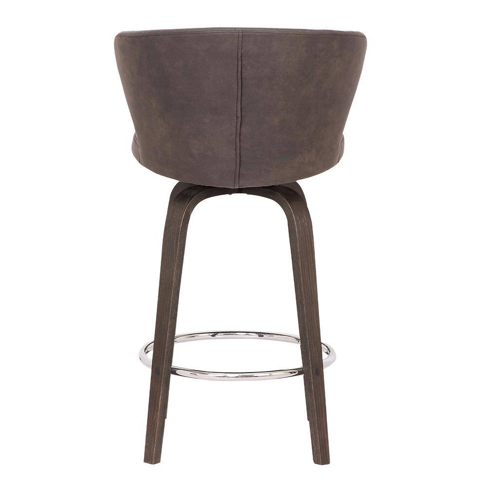 26" Brown Faux Leather Swivel Bar Stool with Wood Base