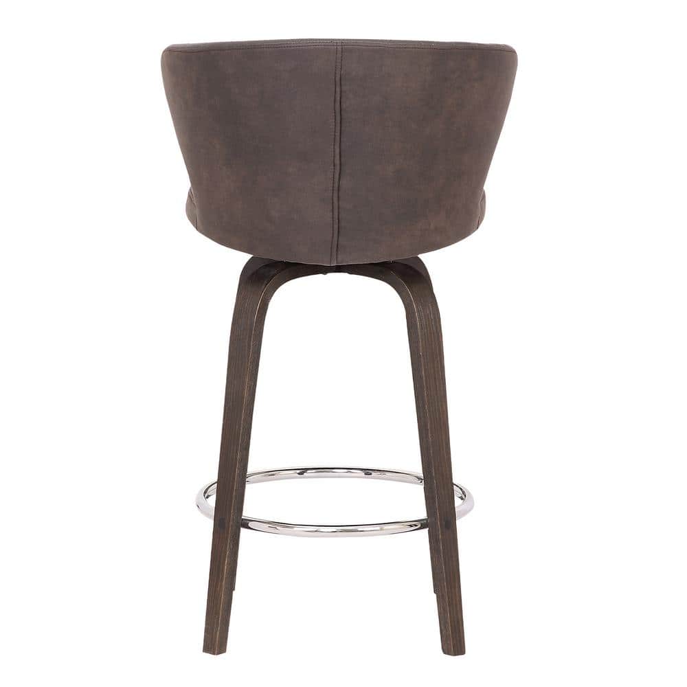 Mynette 30" Contemporary Brown Faux Leather & Wood Swivel Barstool