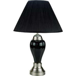 27 in. Black Ceramic Standard Light Bulb Bedside Table Lamp with Black Linen Shade