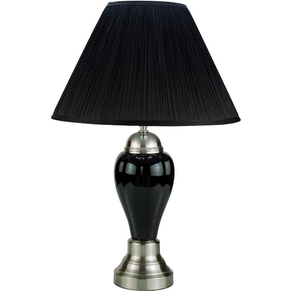 HomeRoots 27 in. Black Ceramic Standard Light Bulb Bedside Table Lamp with Black Linen Shade