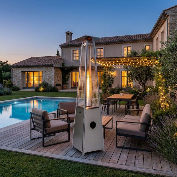 40,000 BTU Quartz Glass Tube Patio Flame Heater, Stainless Steel