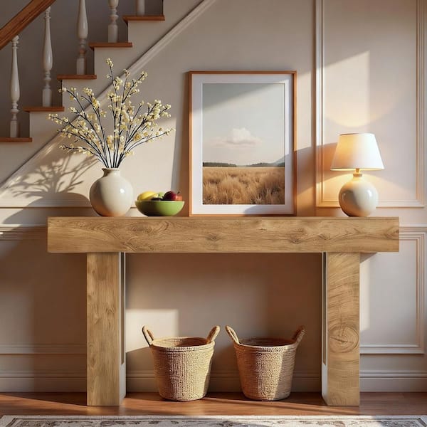 62.99 in. Wood Rectangle Wood Top Console Table with Storage