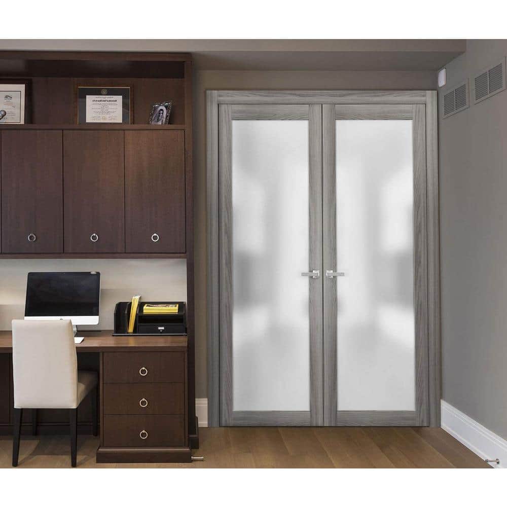 Gray Frosted Glass Solid Pine Interior Door Slab 28 x 80
