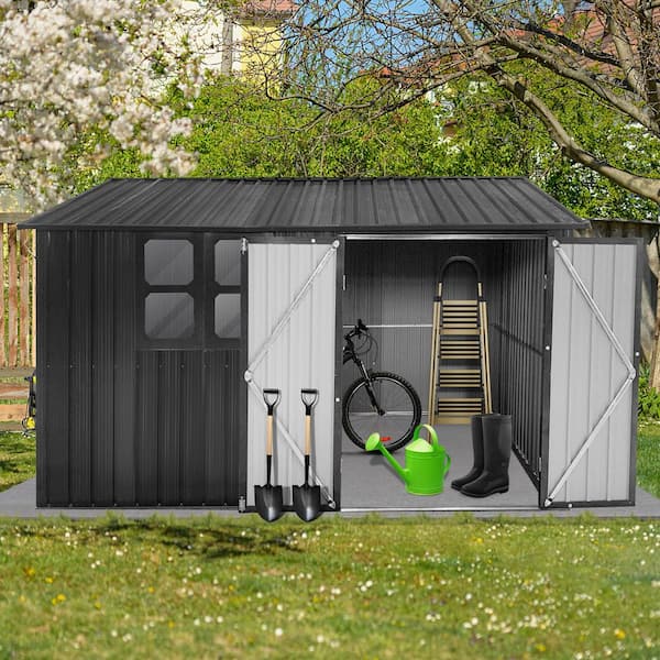 Metal Garden Sheds 10 ft. x 8 ft. Outdoor Storage Sheds Dark-Grey with Window (83.98 sq. ft.)