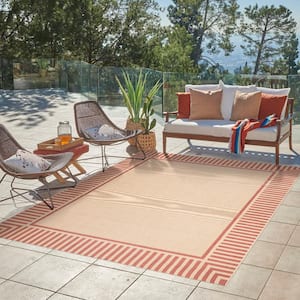 Paseo Kiano Sand/Red 8 ft. x 10 ft. Striped Border Indoor/Outdoor Area Rug