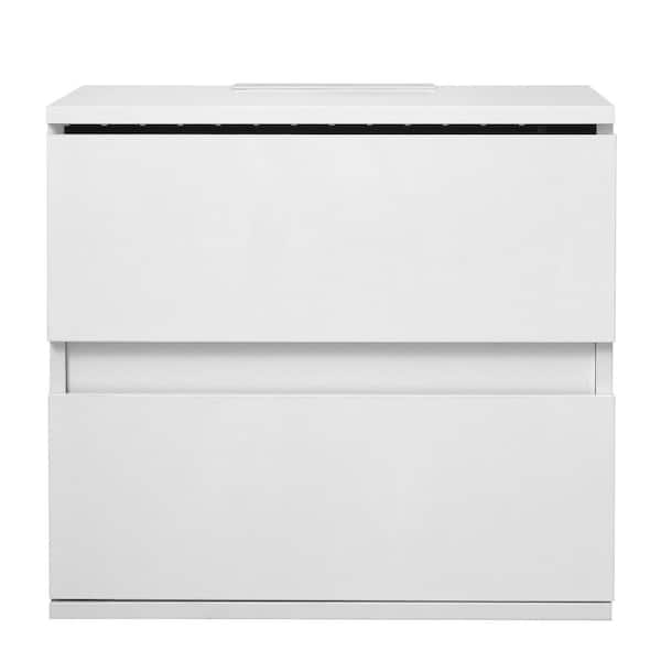 ATHMILE 2-Drawer White Nightstand (19.7 in. L x 15.7 in. W x 18.5 in. H)