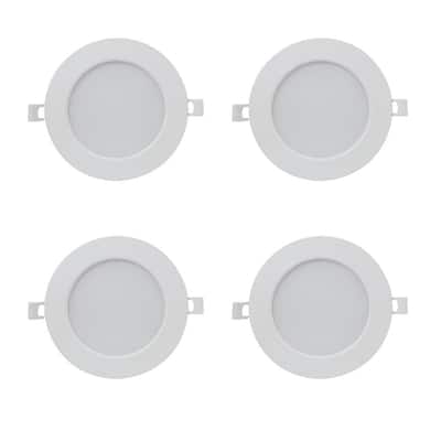 5/6 in. 3000K Bright White Round J Box Integrated LED Retrofit White Recessed Light Trim Flat Panel Downlight (4-Pack)