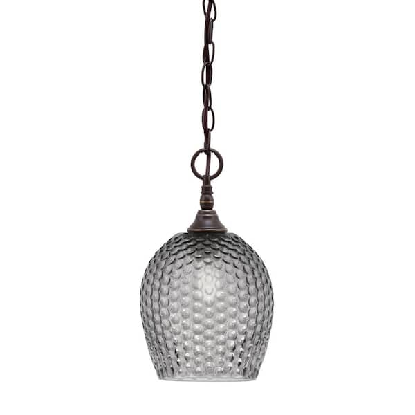 Unbranded Elva 100-Watt 1_light Dark Granite Shaded Pendant Light with 7.5 in. Smoke Textured glass Shade, No Bulb Included
