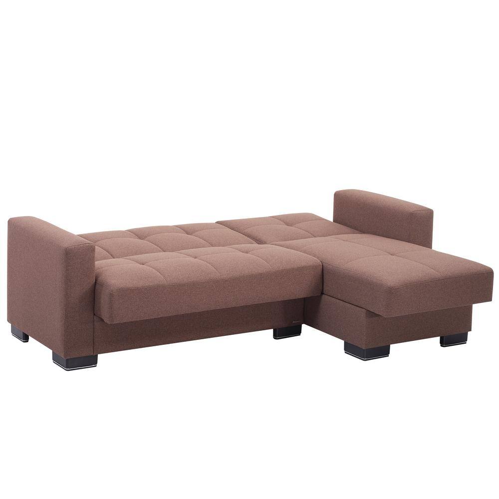 Brown Fabric Inner-Spring Sectional with Storage and Tight Back