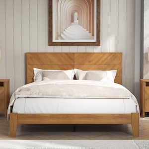 Weiss Amber Walnut Wood Frame Queen Platform Bed With Headboard