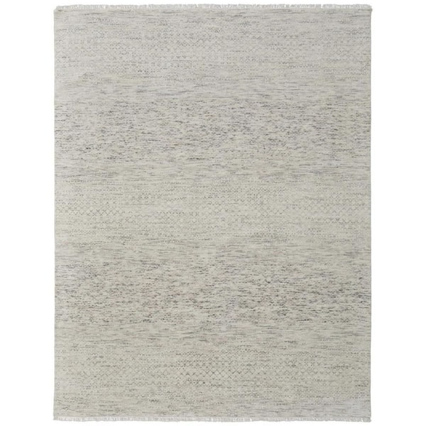 2 ft. x 3 ft. Ivory and Gray Wool Hand Knotted With Fringe Area Rug