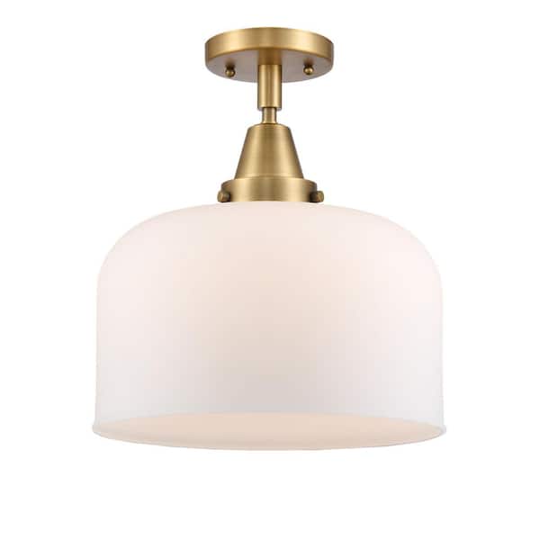 Bell 12 in. 1-Light Industrial Flush Mount Matte White Glass Shade