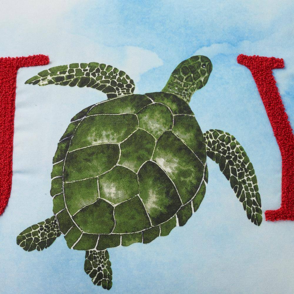 18" Multicolor Embroidered Holiday Sea Turtle Throw Pillow