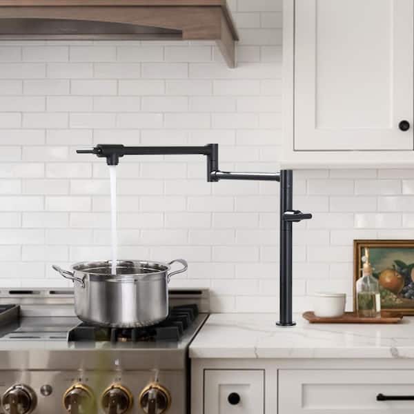Deck Mounted Pot Filler with Double Handles in Matte Black