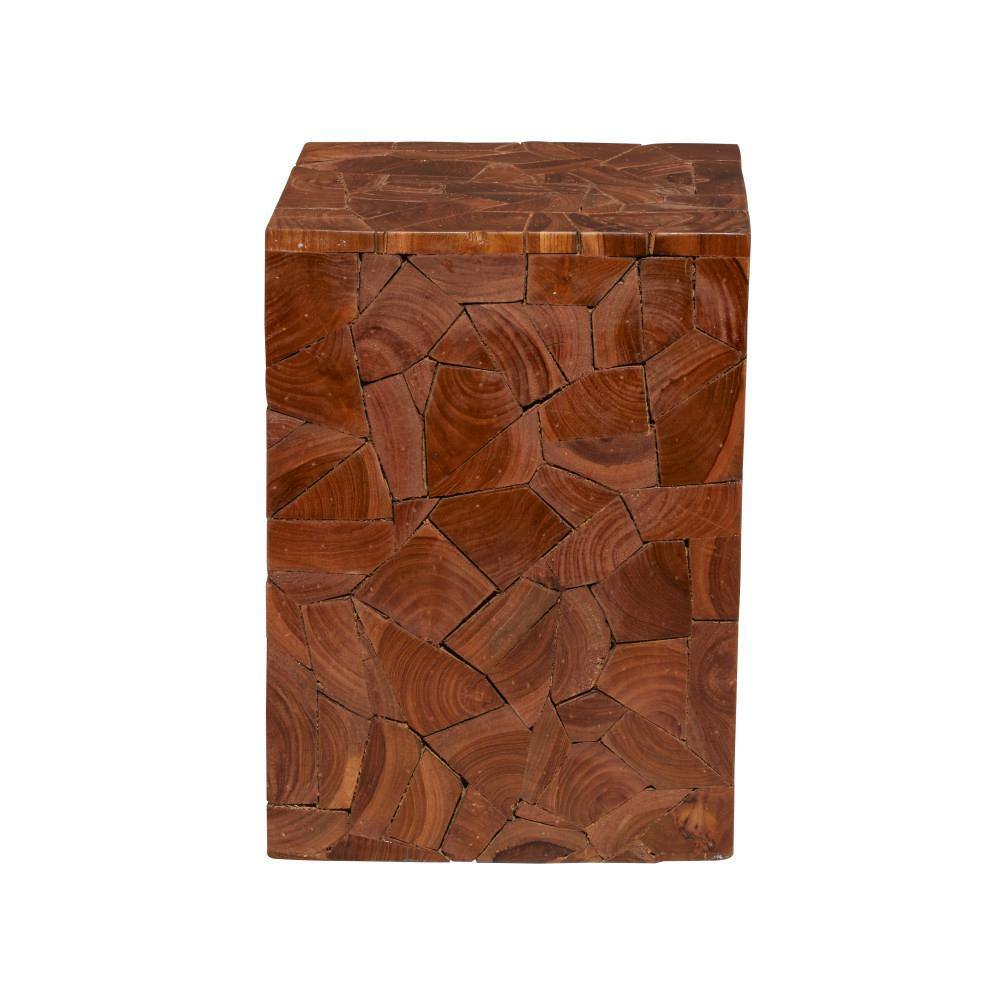 Handmade Teak Wood Mosaic Accent Table 12" Square in Brown