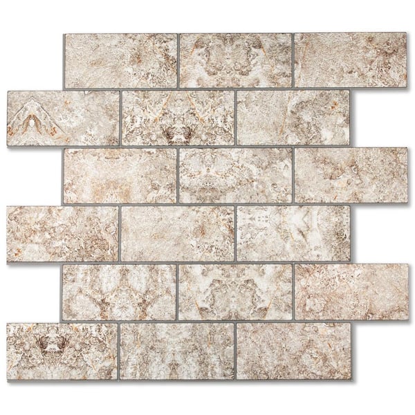 Yipscazo Stone Brown 12 in. x 12 in. PVC Peel and Stick Tile Backsplash (5 sq. ft./5 Sheets)