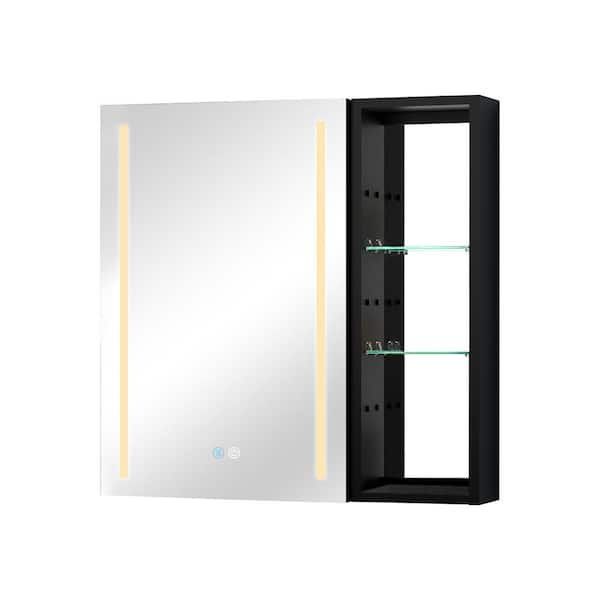Unbranded 30 in. W x 30 in. H Medium Rectangular Silver Aluminum Surface Mount Medicine Cabinet with Mirror and Lighted
