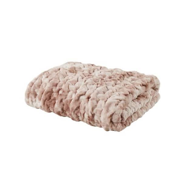 Unbranded Simple 60 in. L x 50 in. W Pink Ruched Faux Fur Throw Blanket with Ribbon and Insert, Machine Washable, for Bedroom