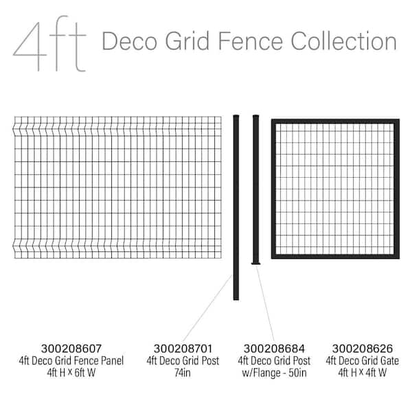 Deco Grid 4 ft. x 6 ft. Black Steel Fence Panel