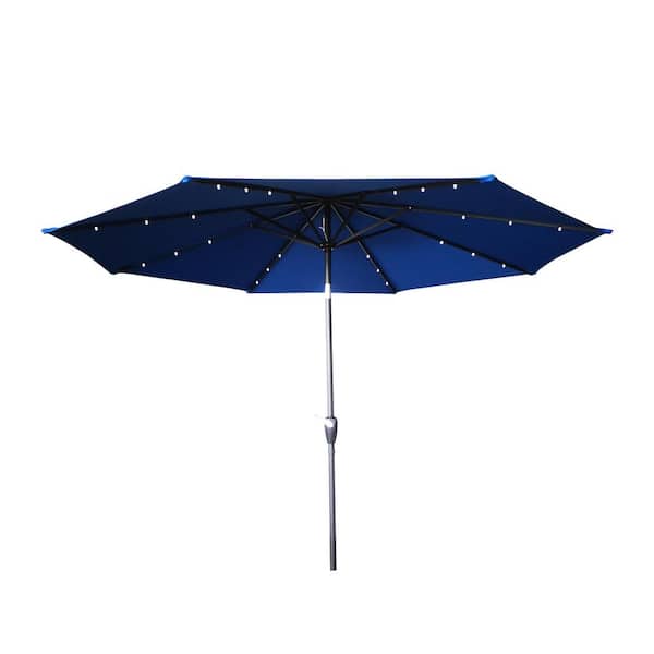 maocao hoom 10 ft. Octagon Aluminum Patio Market Umbrella with LED Lights and Push Button Tilt in Blue