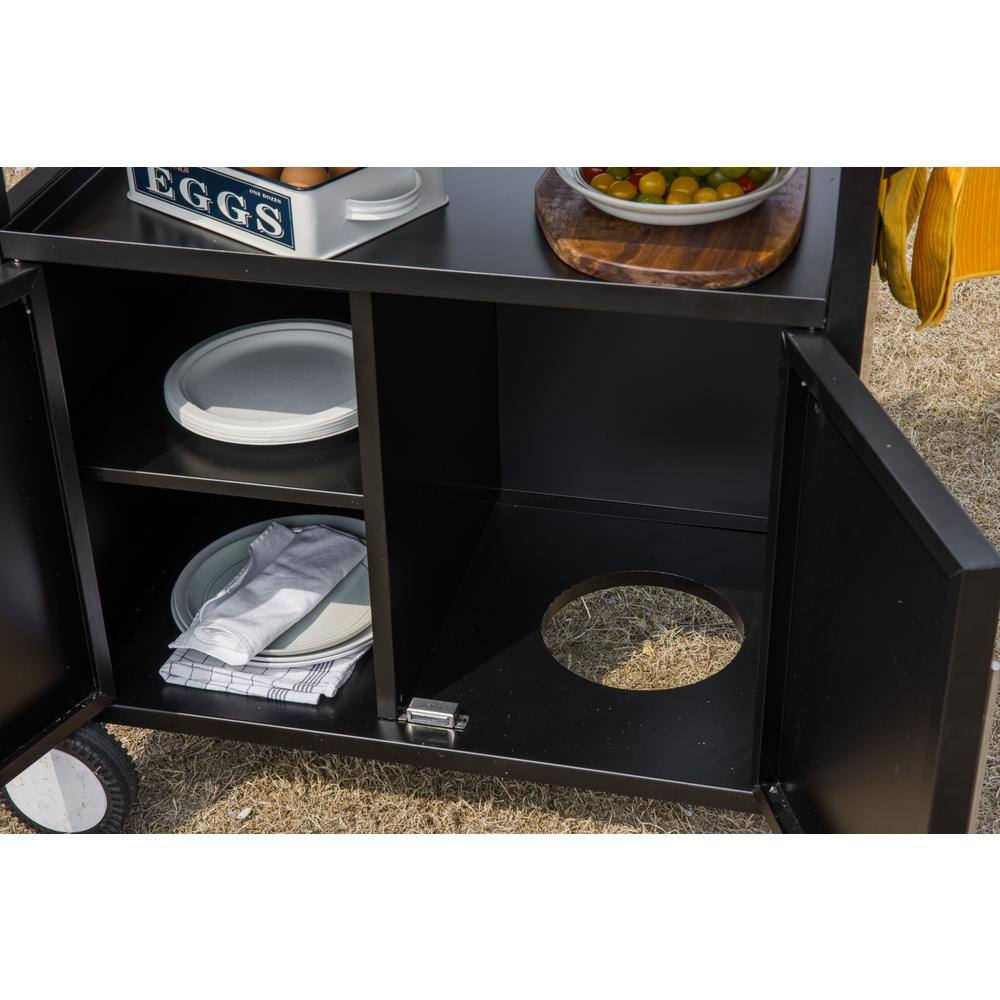 Black and Silver Stainless Steel Outdoor Grill Cart with Storage