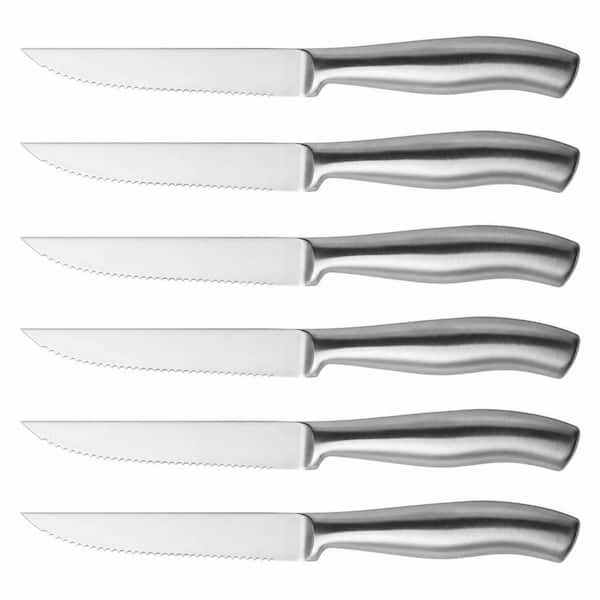 Set of 6 Steak Knives, 4.5 in High Carbon Stainless Steel Blades with Micro-Serrated Edges, Silver