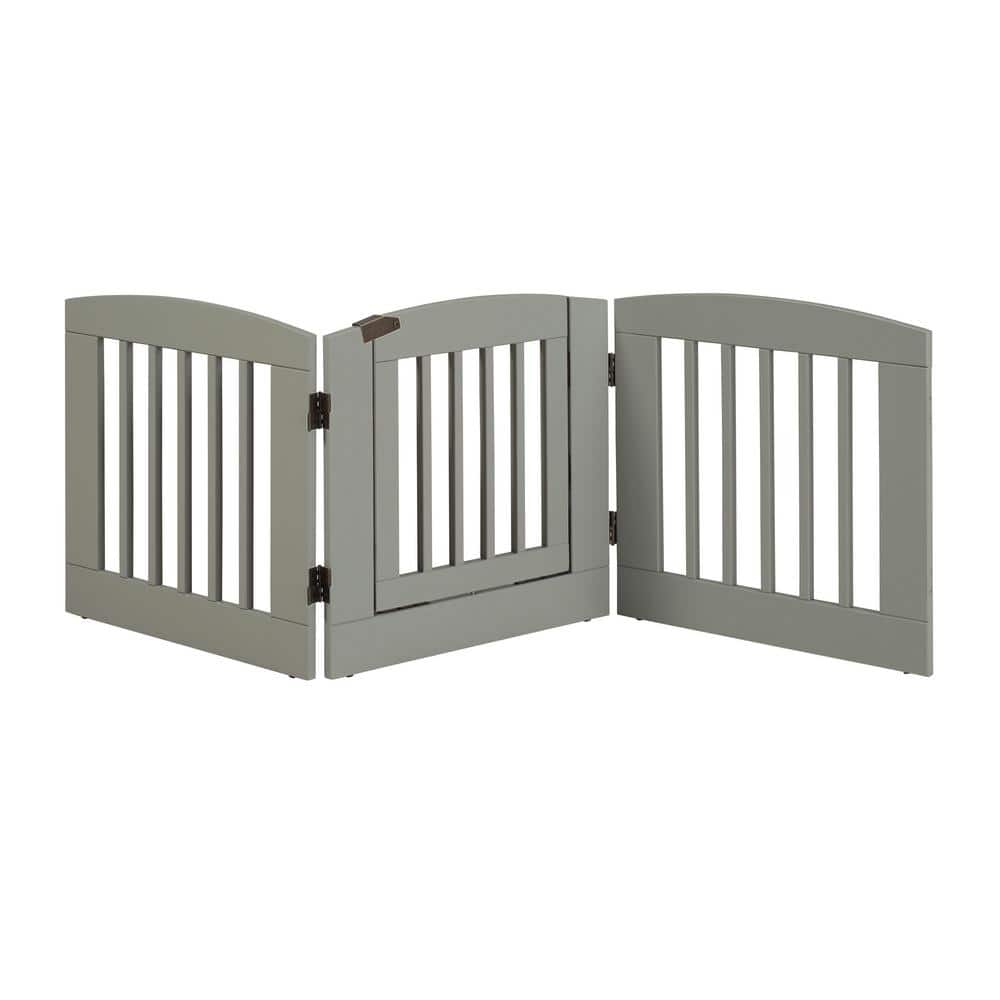 Camaflexi Ruffluv 24 in. H Wood 3-Panel Expansion Grey Pet Gate with ...