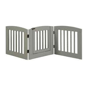 Ruffluv 24 in. H Wood 3-Panel Expansion Grey Pet Gate with Door