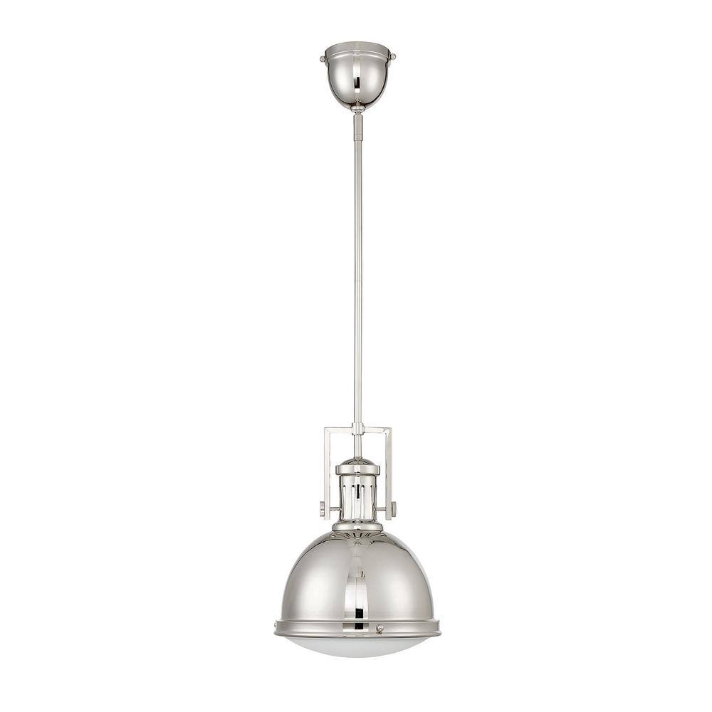 Polished Nickel 1-Light Pendant with White Opal Glass Shade