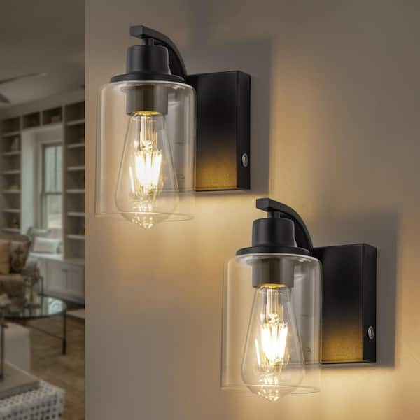 4.75 in. 1-Light Black Rechargeable Color Changing Dimmable Wall Sconce with Remote Control, LED Bulb Included (2-pack)