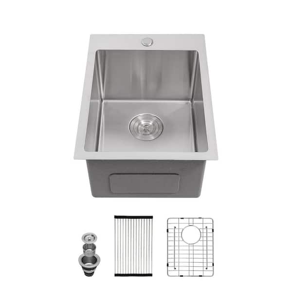 15 in. x 20 in. Drop-In Single Bowl 16-Gauge T304 Stainless Steel Kitchen Sink with Bottom Grid