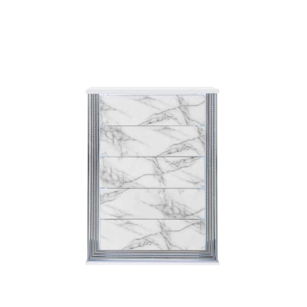 Silver, White 5 drawer 48.98 in. Dresser with Mirror