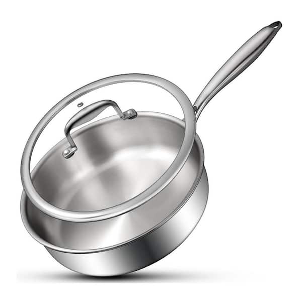 Tri-Ply Stainless Steel Frying Pan 3 qt. 10 in. Deep Skillet Induction Compatible Dishwasher Oven Safe Mirror Finish